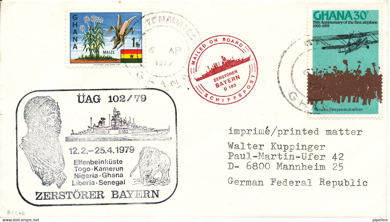 Ghana Shipcover Sent To Germany 6-4-1979 (Zerstörer Bayern) - Ghana (1957-...)