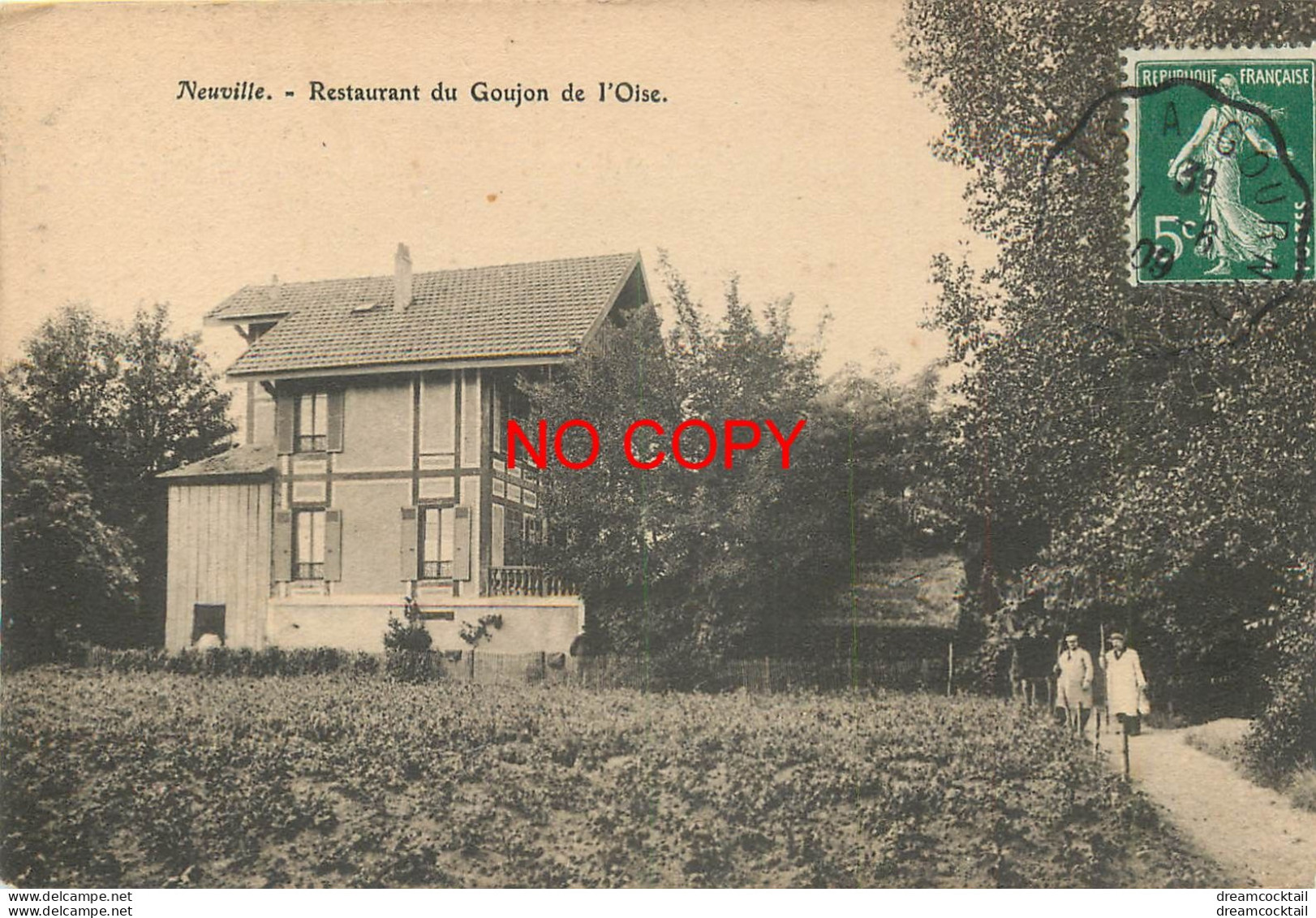 (B&P) 95 NEUVILLE. Restaurant Du Goujon De L'Oise Avec 2 Pêcheurs 1909 - Neuville-sur-Oise