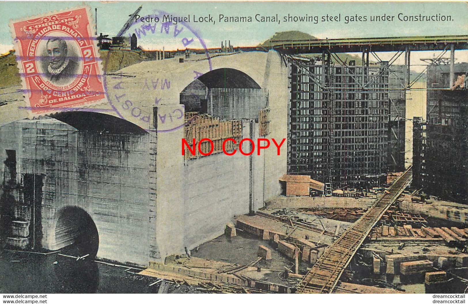 (B&P) PANAMA. Canal Pedro Miguel Lock Showing Steel Gates Under Construction 1914 (Rare Carte Vierge Mais Timbrée)... - Panama