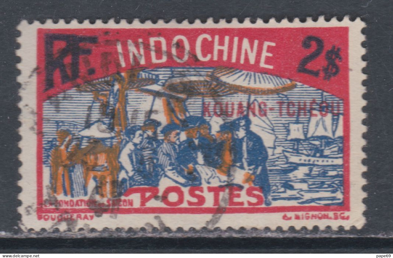 Kouang-Tchéou N° 96 O Timbres D'Indochine Surchargés : 2 Pi Rouge, Bleu Et Orange, Oblitération Légère Sinon TB - Gebraucht