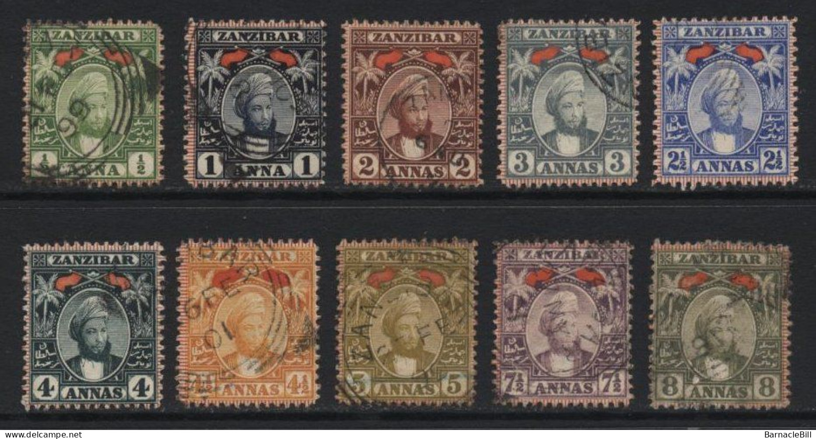 Zanzibar (08) Sultan Seyyid Hamed-bin-Thwain. 10 Stamps ½a To 8a. Used. Hinged. - Zanzibar (...-1963)