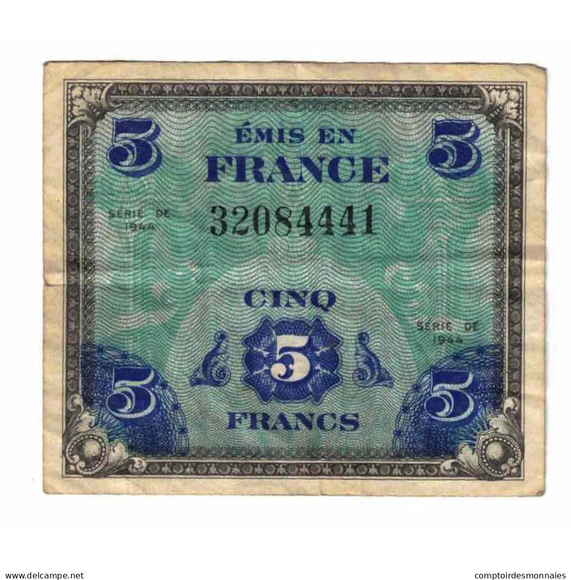 France, 5 Francs, Drapeau/France, 1944, SÉRIE 1944, TB+, Fayette:VF17.1 - 1944 Flag/France