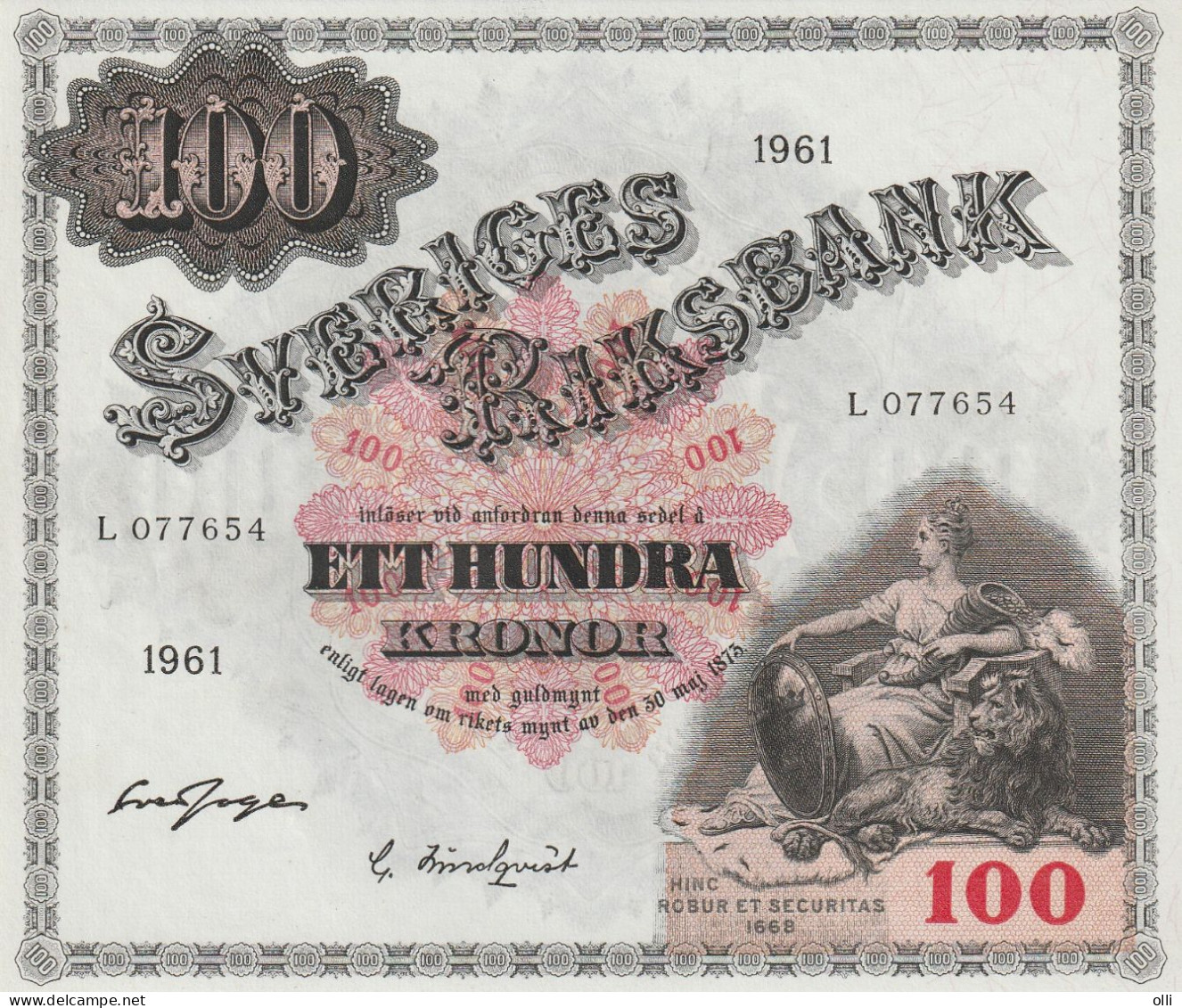 SWEDEN 100 Kronor, 1961,  P-48  UNC - Suède