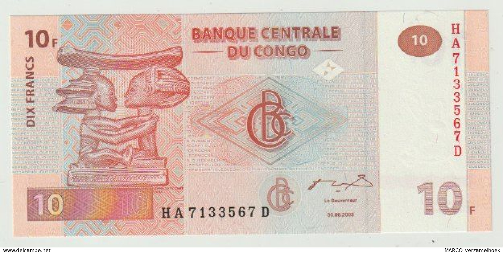 Banknote Banque Centrale Du Congo 10 Francs 2003 UNC - République Démocratique Du Congo & Zaïre