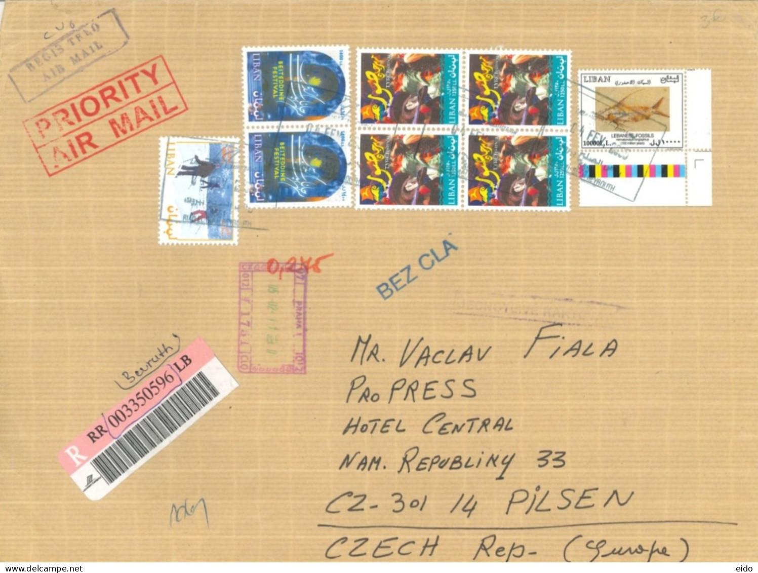 LEBANON : 2005, REGISTERED STAMPS COVER TO CZECH REPUBLIC.. - Lebanon