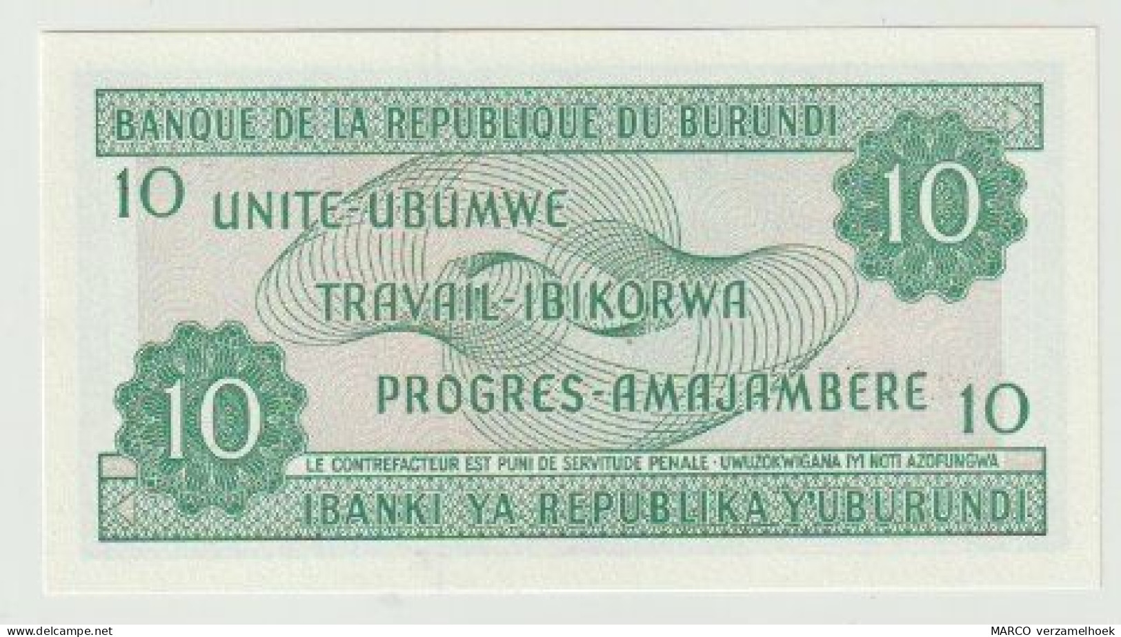 Banknote Banque De La Republique Du Burundi 10 Francs 2001 UNC - Burundi