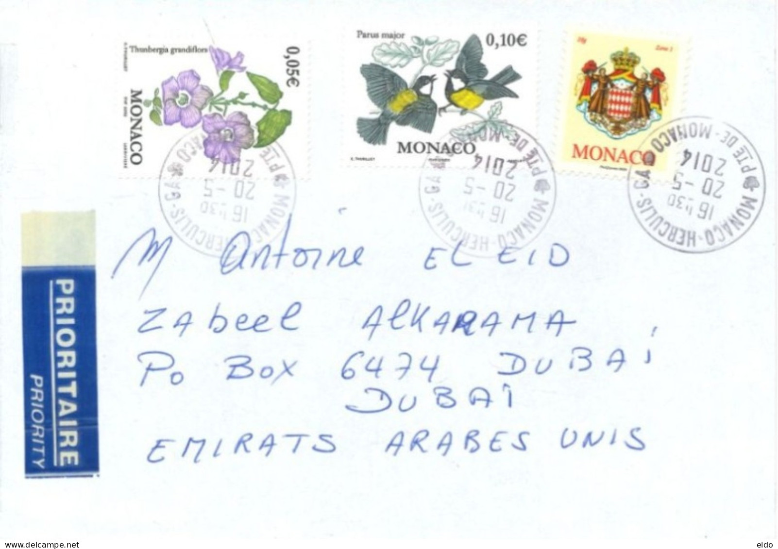 MONACO : 2014, STAMPS COVER TO DUBAI.. - Cartas & Documentos