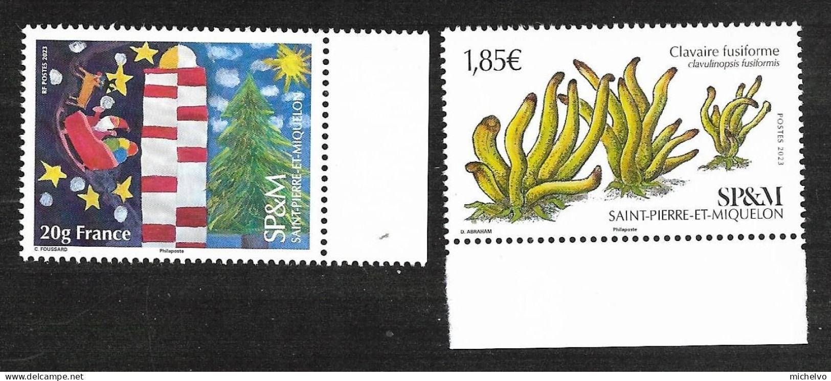 SP & M 2023 - Yv N° 1323 & 1324 ** - Clavaire Fusiforme Et 1er Noël à SP & Mq - Unused Stamps