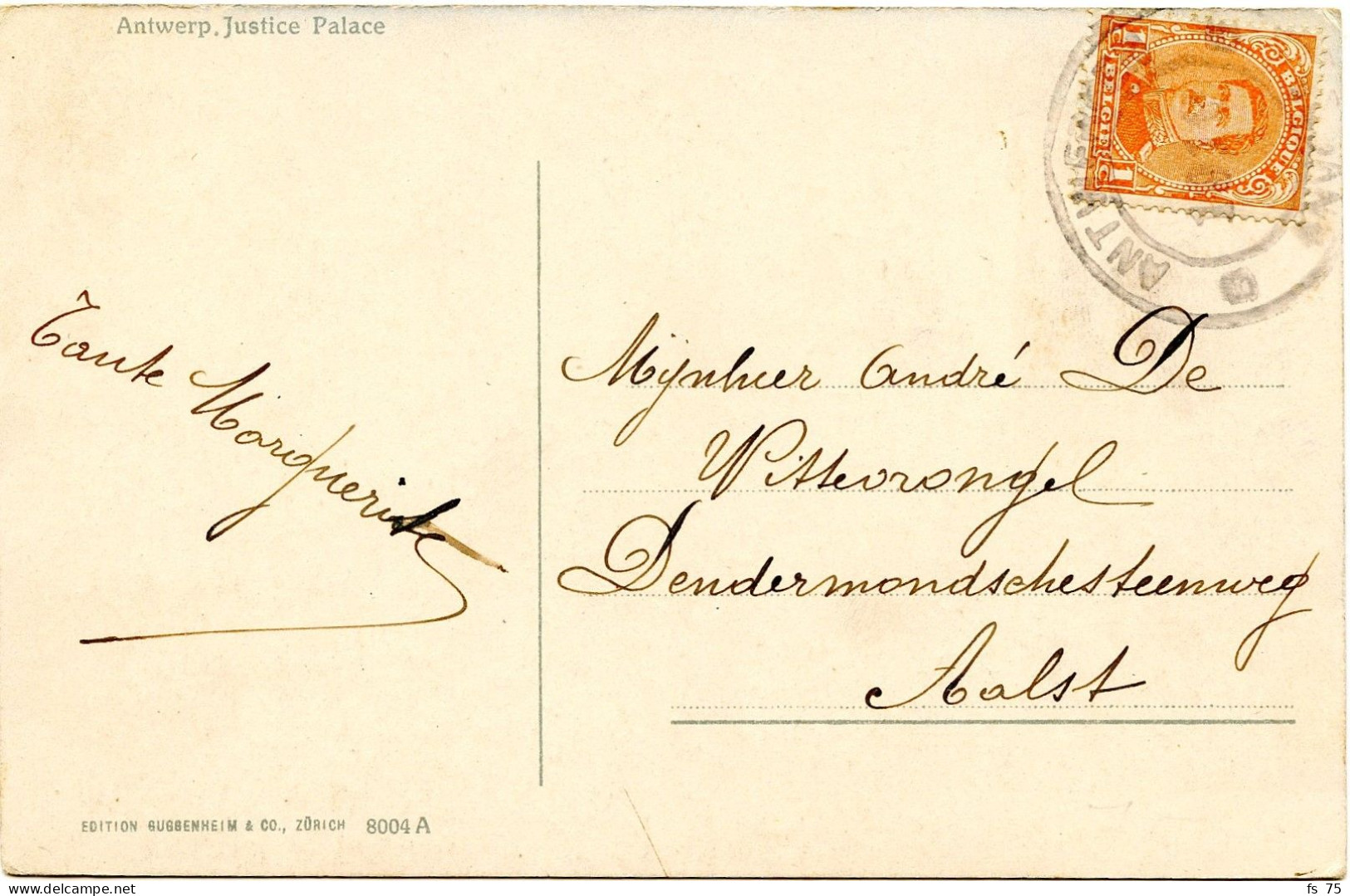 BELGIQUE - COB 135 CACHET CAOUTCHOUC ANTWERPEN SUR CARTE POSTALE, 1919 - Briefe U. Dokumente