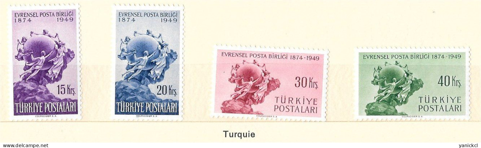 U.P.U. - Turquie - 75e Anniversaire De L' U.P.U. - (4 Valeurs) - 1949  - Y & T N° 1096 & 1099** - Unused Stamps