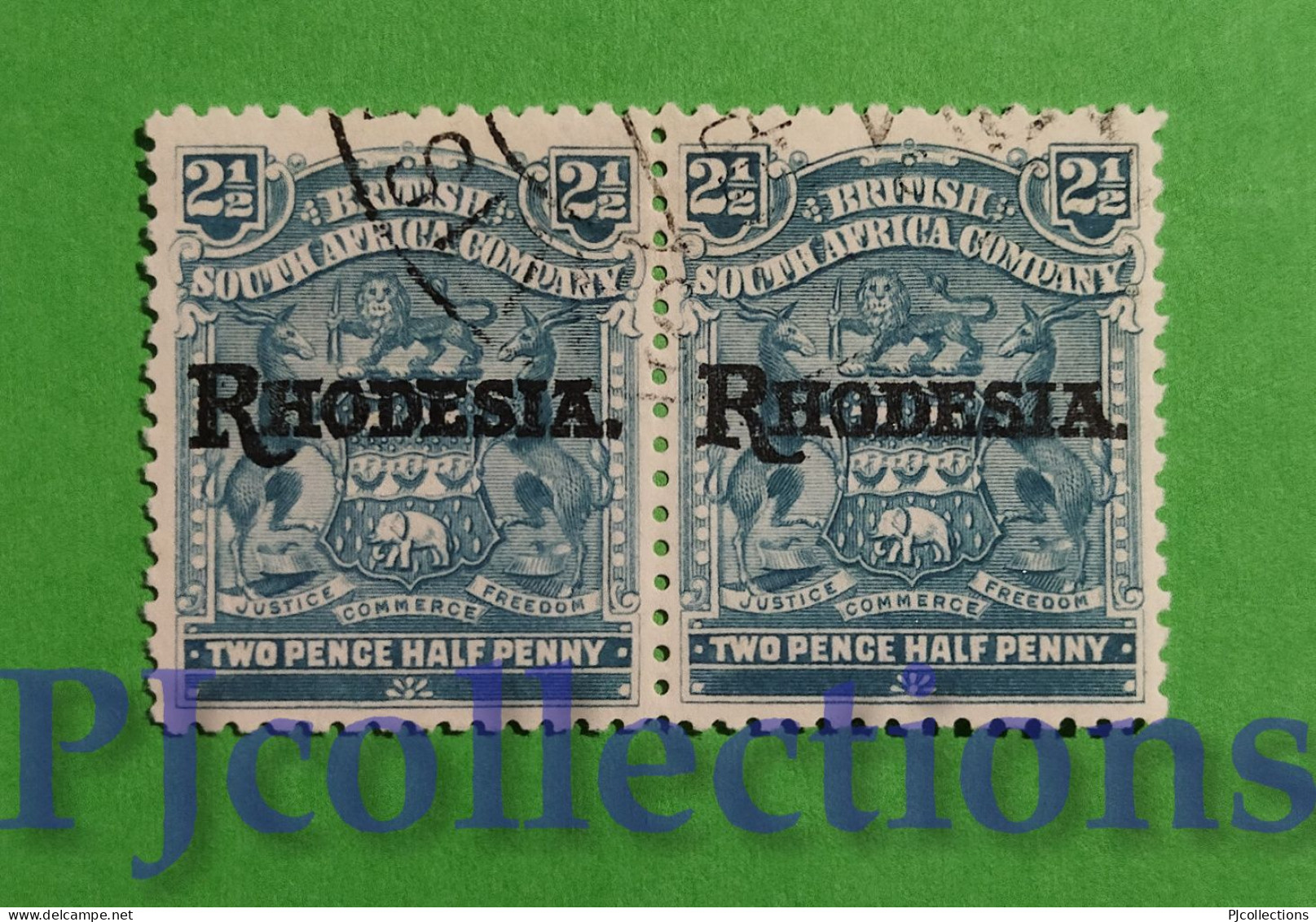 S784- RHODESIA 1909 COAT OF ARMS OVERPRINTED 2 1/2p IN COPPIA - COUPLE USATI - USED - Rhodésie Du Nord (...-1963)