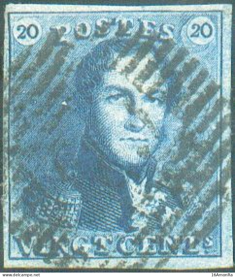 N°2 - Epaulette 20 Centimes Bleue-INTENSE TB Margée, Oblitération P.65 JEMAPPES Faible. Belle Fraîcheur. - TB - 19769 - 1849 Schulterklappen