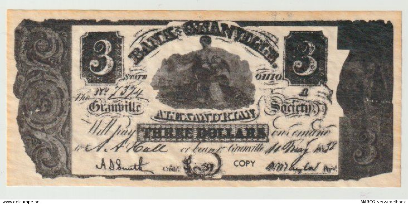 Banknote 1838 $3.00 Bank Of Granville (Copy) VF - Sonstige & Ohne Zuordnung