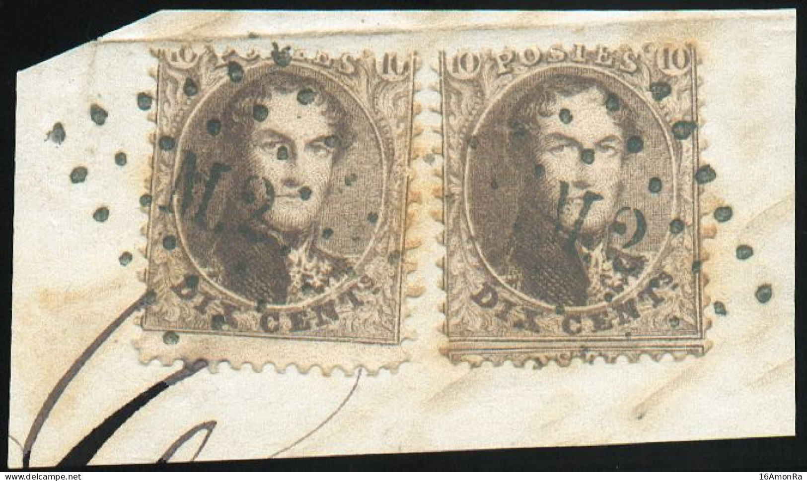 N°14(2) - Médaillons 10 Centimes Bruns, 2 Exemplaire Sur Petit Fgmt, Avec Superbes Oblitérations Ambulant M.2. Idéalemen - 1863-1864 Médaillons (13/16)