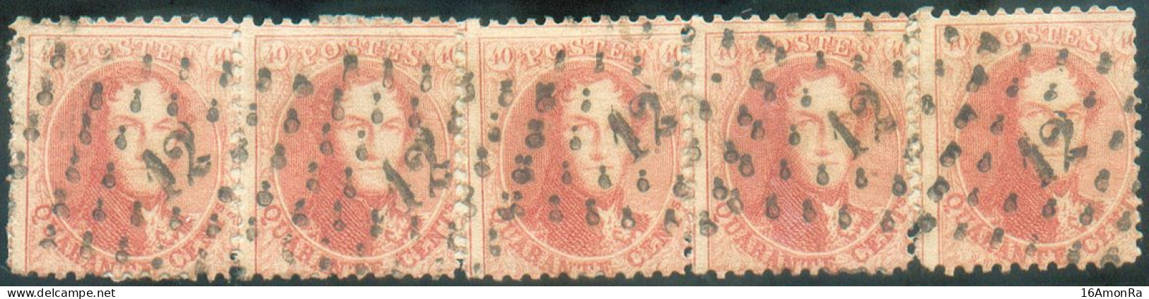 N°16A(5) - Médaillons 40 Centimes Carmin-rose En Bande De 4 + 1ex. Formant Bande De Cinq Sur Même Fragment D'origine, Dt - 1863-1864 Medaillen (13/16)