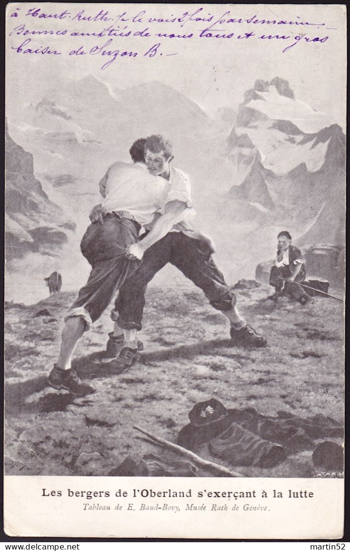 Schweiz Suisse 1907: FÊTE GENEVOISE DE GYMNASTIQUE Les Bergers De L'Oberland S'exerçant À La Lutte O GENÈVE 22.VII.07 - Lutte