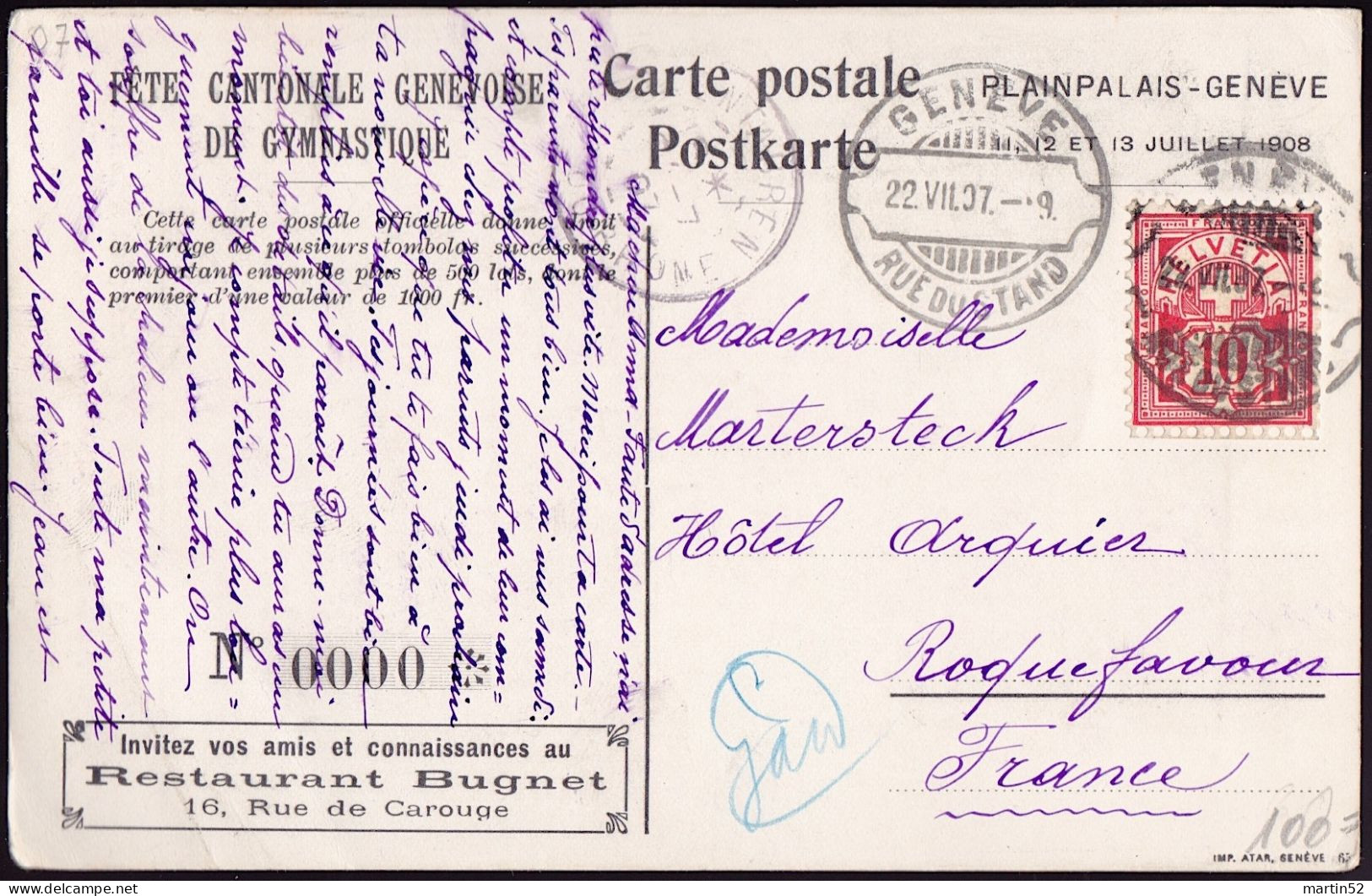 Schweiz Suisse 1907: FÊTE GENEVOISE DE GYMNASTIQUE Les Bergers De L'Oberland S'exerçant À La Lutte O GENÈVE 22.VII.07 - Lucha