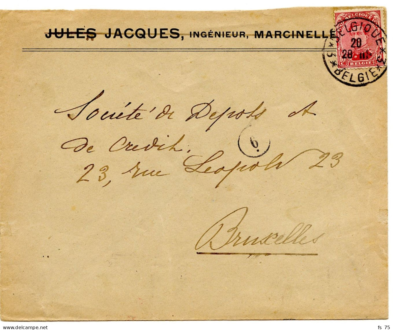 BELGIQUE - COB 138 SIMPLE CERCLE BILINGUE 3 * BELGIQUE * 3  SUR LETTRE DE MARCINELLE, 1919 - Cartas & Documentos