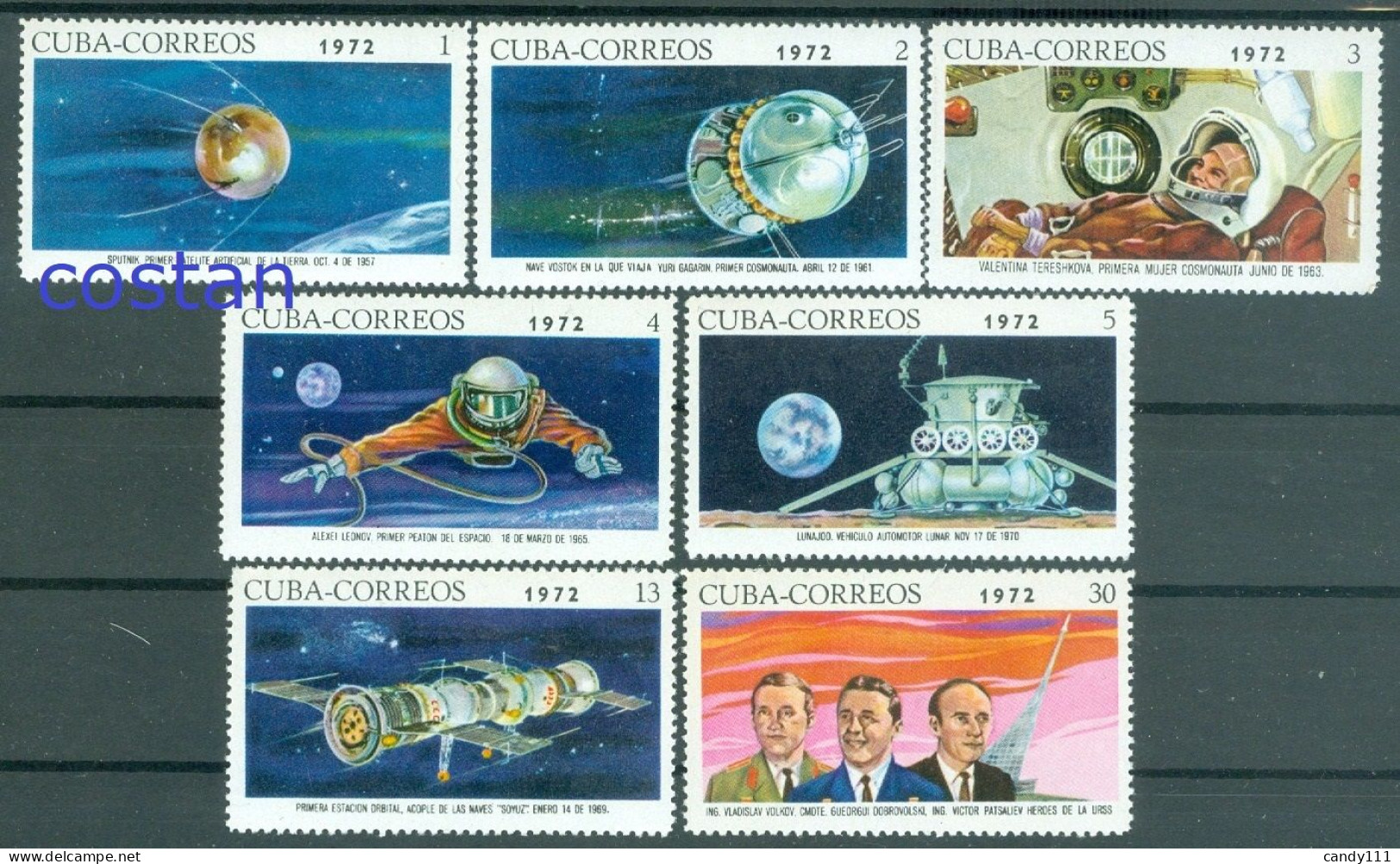 1972 Space,Russian Achievements,Sputnik,Gagarin,Leonov,Lunochod,CUBA,1760,MNH - Otros & Sin Clasificación