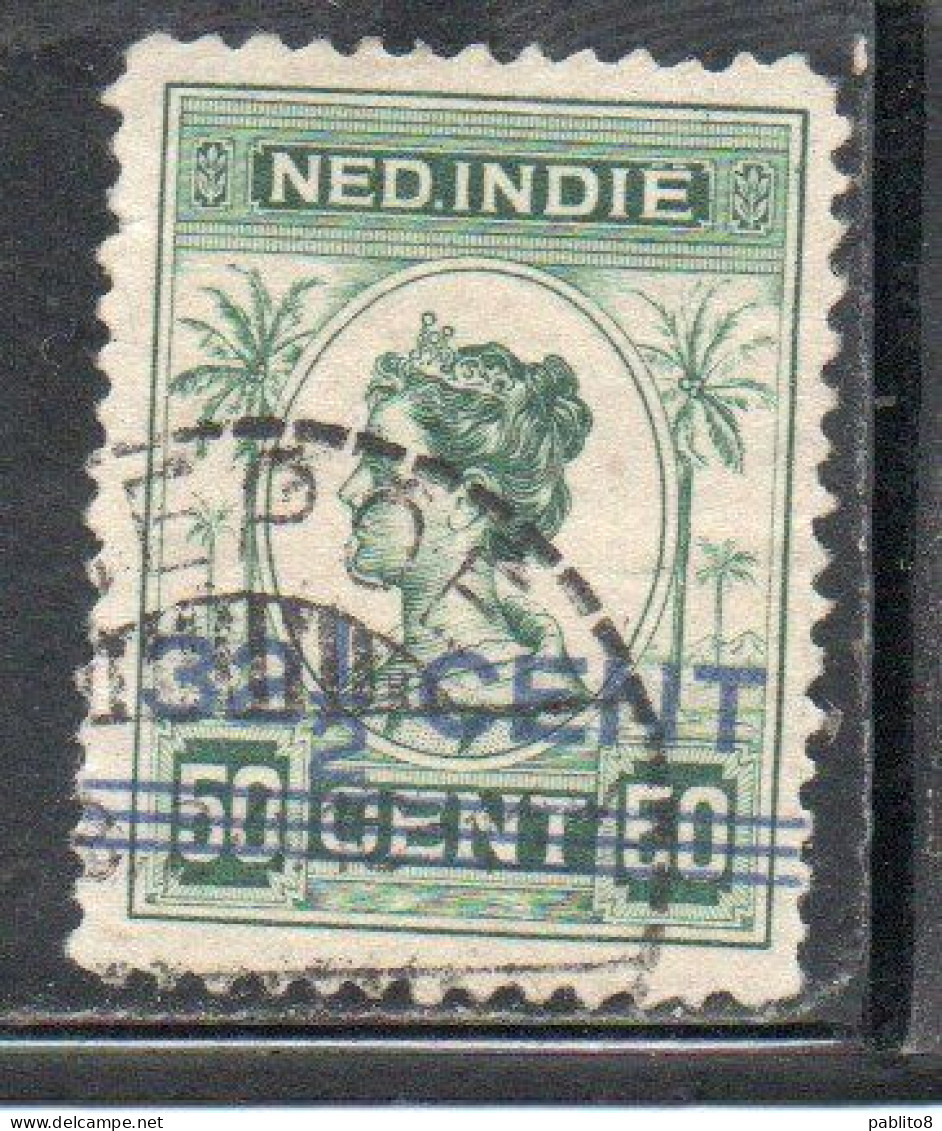 DUTCH INDIA INDIE INDE NEDERLANDS HOLLAND OLANDESE NETHERLANDS INDIES 1922 SURCHARGED WILHELMINA 32 1/2 On 50c USED - Nederlands-Indië
