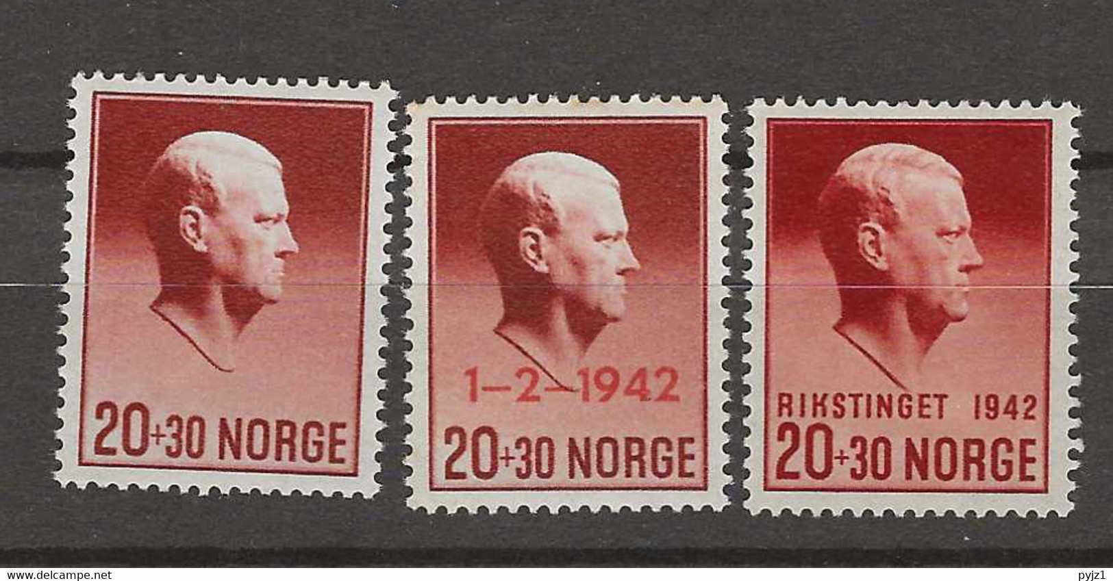 1942 MNH Norway Mi 265-66, 271 Postfris** - Ungebraucht