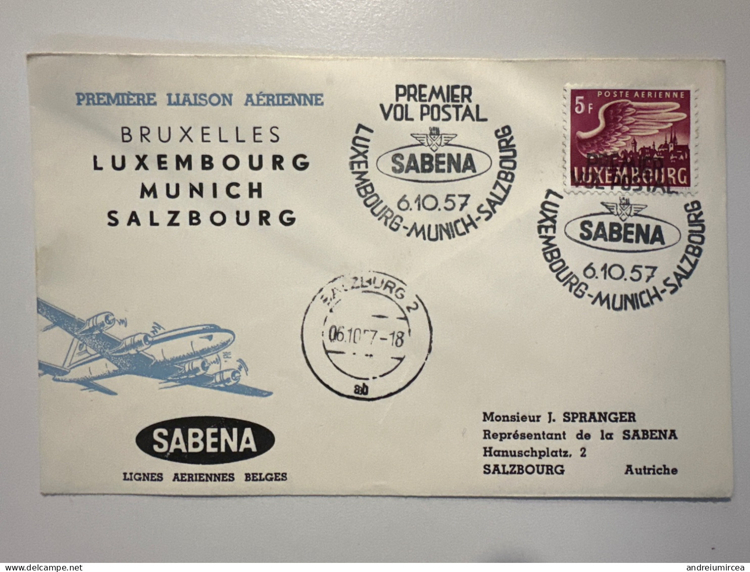 1957 Première Liaison Aérienne Luxembourg Munich Salzbourg - Covers & Documents