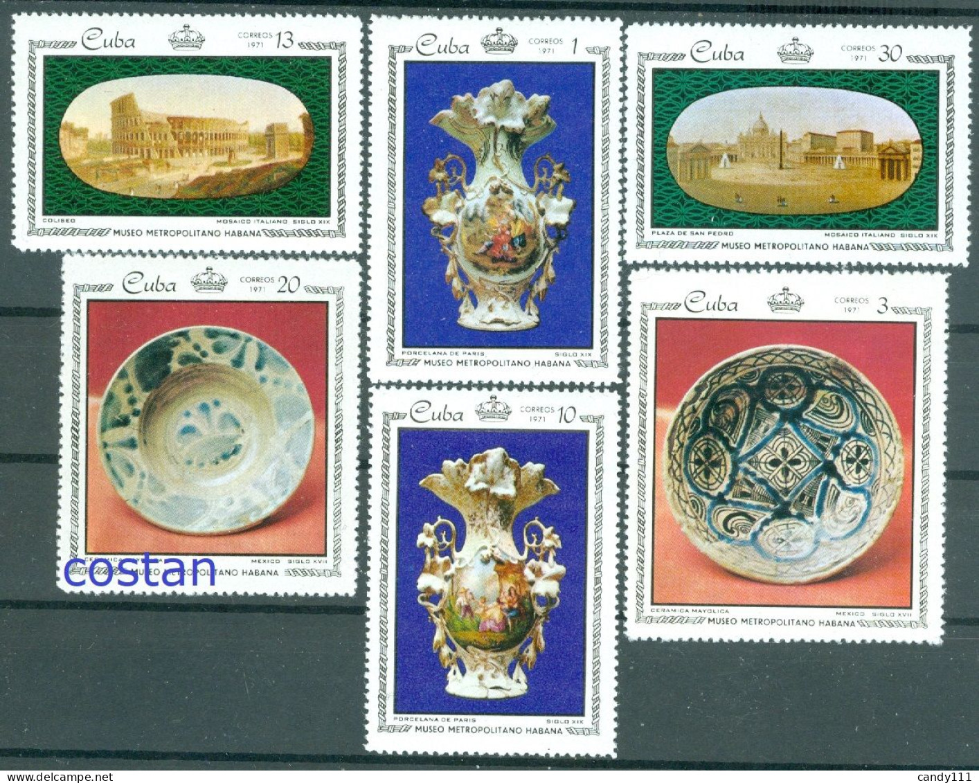 1971 Porcelain/Paris,Colosseum,Majolique Faïence,St Peter's Square,CUBA,1674,MNH - Porselein