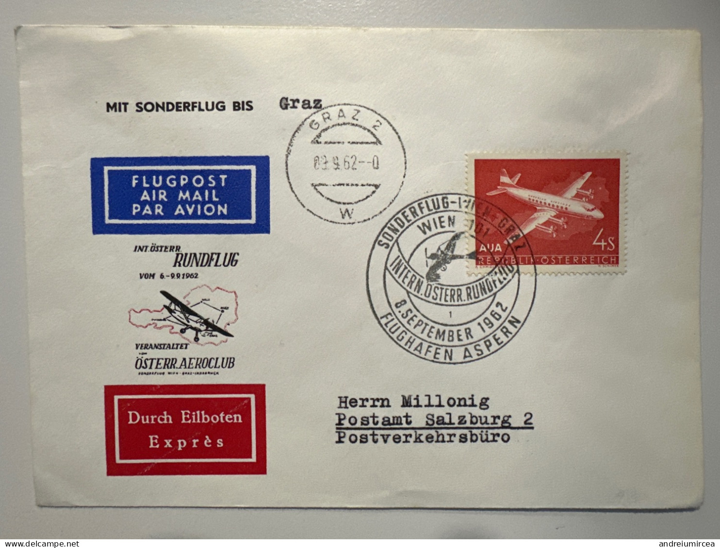 1962  Sonderflug Wien Graz - First Flight Covers