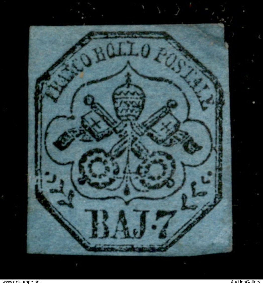 Antichi Stati Italiani - Stato Pontificio - 1852 - 7 Baj Azzurro (8) - Gomma Originale - Cert. Diena - Sonstige & Ohne Zuordnung