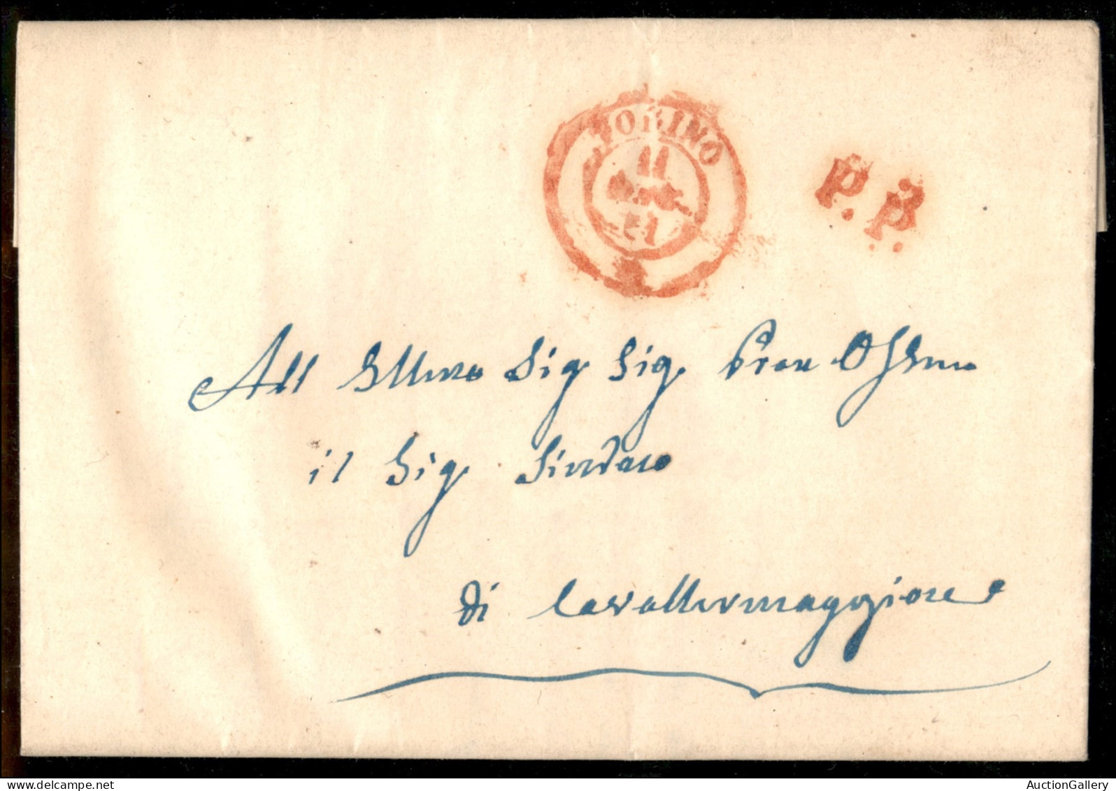 Antichi Stati Italiani - Sardegna - Torino + P.P. (in Rosso) - Lettera Per Cavallermaggiore Del 11.5.1851 - Sonstige & Ohne Zuordnung