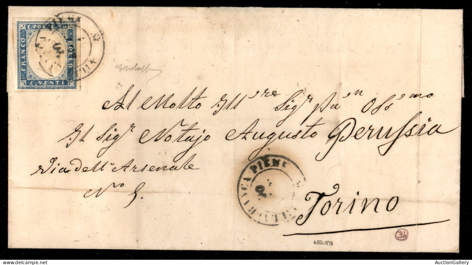 Antichi Stati Italiani - Sardegna - Villafranca Piem.e (P.ti 5) - 20 Cent (15D) Su Lettera Per Torino Del 20.9.1861 - G. - Other & Unclassified