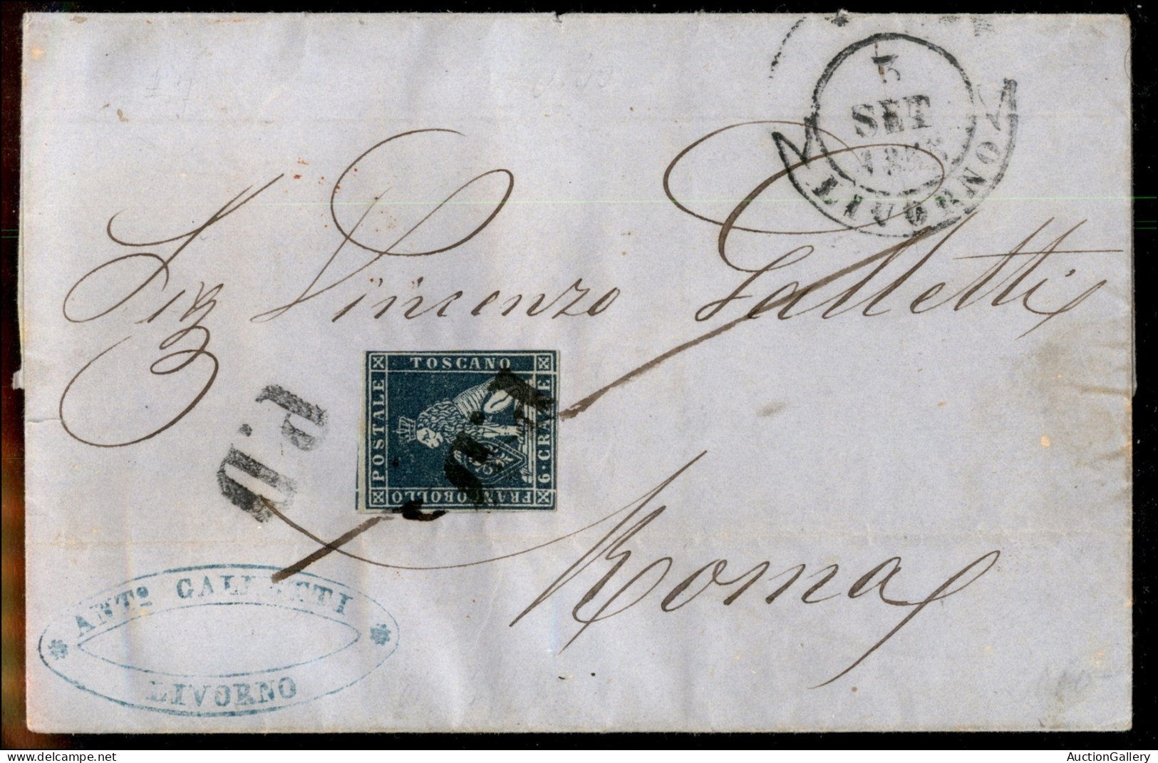 Antichi Stati Italiani - Toscana - 6 Crazie (7) Stretto A Destra - Lettera Da Livorno A Roma Del 5.9.1855 - Other & Unclassified