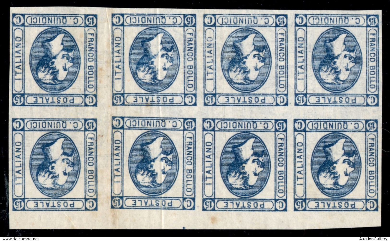 Regno - Vittorio Emanuele II - 1863 - Resti Di Stampa - 15 Cent Litografico (12/12 Celeste - Varietà) - Blocco Di 8 Con  - Sonstige & Ohne Zuordnung