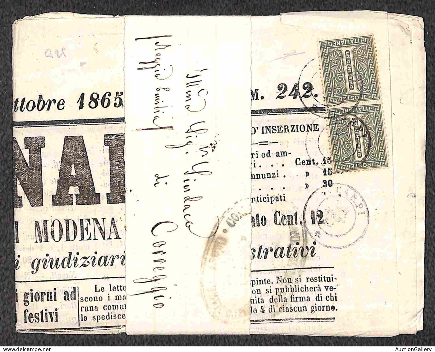 Regno - Vittorio Emanuele II - Giornale Spedito Da Carpi A Correggio Con Coppia Del 1 Cent (L14) Del 24.11.65 - Autres & Non Classés