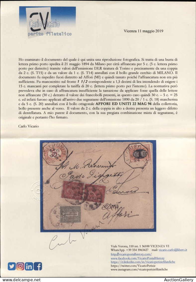 Regno - Vittorio Emanuele II - Lettera Affrancata Per 5 Cent (T14 + Due T15) Per Milano Poi Rispedita E Tassata In Arriv - Andere & Zonder Classificatie