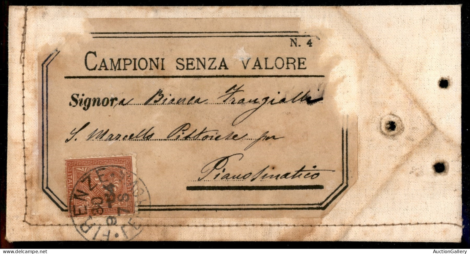 Regno - Vittorio Emanuele II - 2 Cent (15) Isolato Su Bustina Telata (Campione Senza Valore) Da Firenze A S. Marcello Pi - Otros & Sin Clasificación