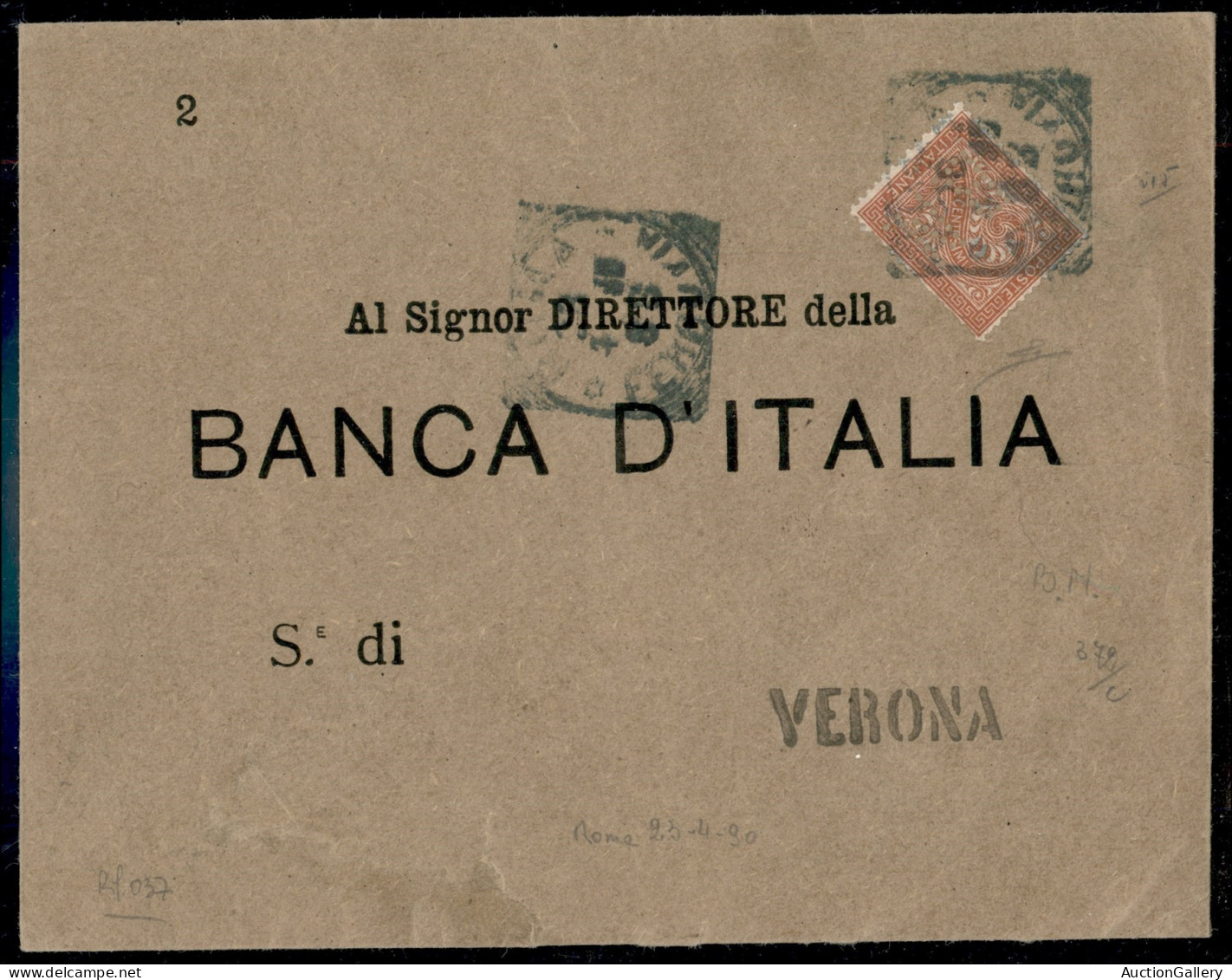 Regno - Vittorio Emanuele II - Perfin - Lettera Affrancata Con 2 Cent (T15) Punzonato "BI" - Verona 23.4.90 - R. Diena - Andere & Zonder Classificatie