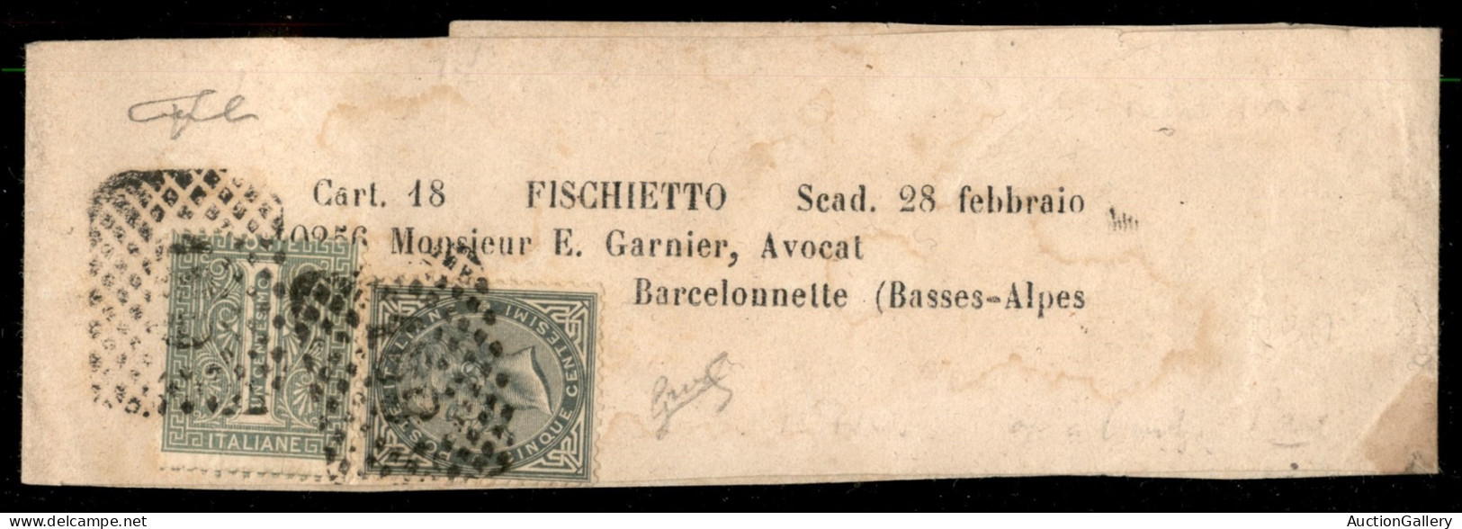 Regno - Vittorio Emanuele II - Fascetta Per Giornali (Il Fischetto) Affrancata Con Un 1 Cent (T14) + 5 Cent (T16) Da Tor - Altri & Non Classificati