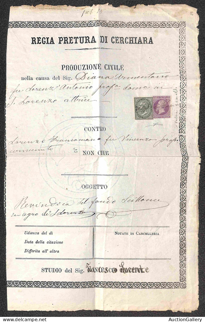 Regno - Vittorio Emanuele II - Gemelli - Un 5 Cent (T16) + Un 5 Cent Marca Da Bollo (8) Annullati A Penna Su Documento - - Other & Unclassified