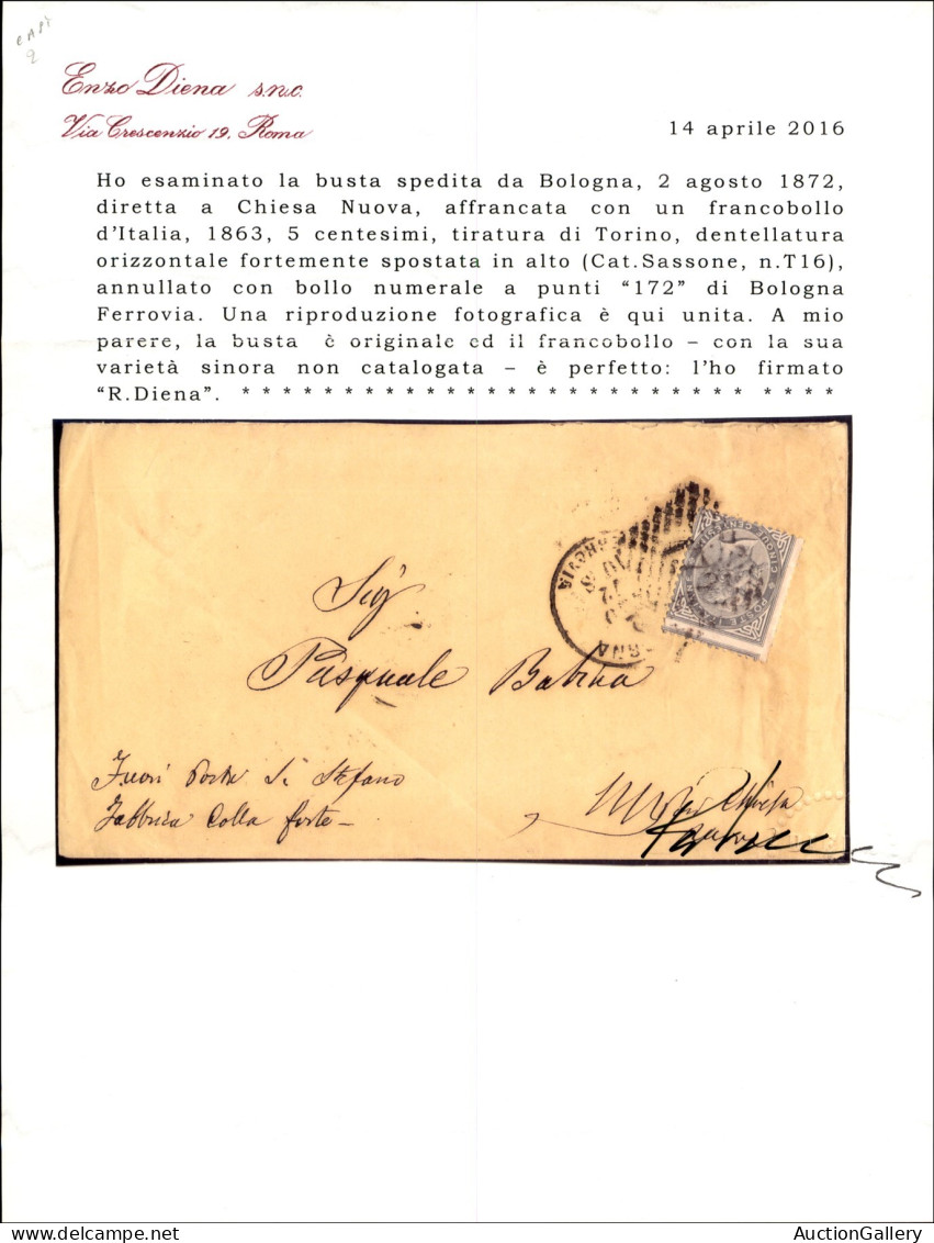 Regno - Vittorio Emanuele II - Lettera Affrancata Con 5 Cent (T16g) Con Dentellatura Fortemente Spostata Da Bologna A Ch - Andere & Zonder Classificatie
