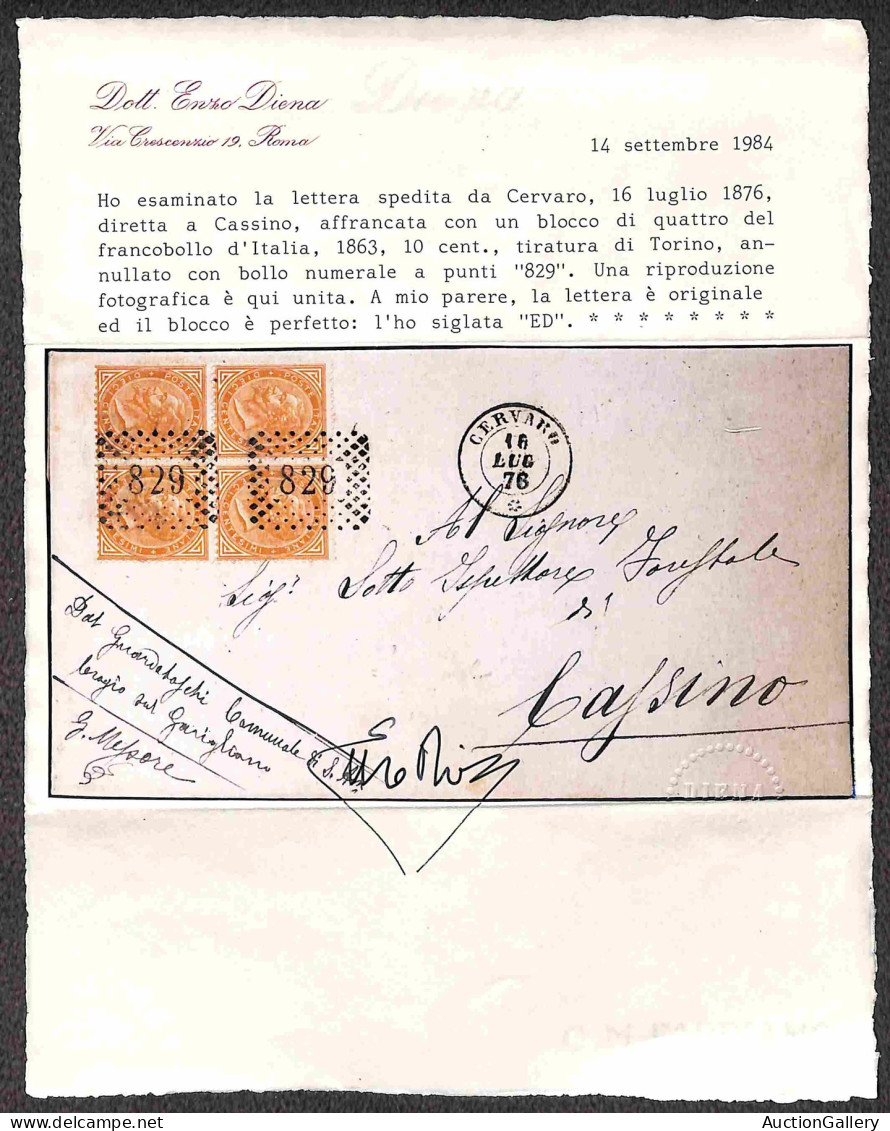 Regno - Vittorio Emanuele II - Lettera Affrancata Con Quartina Del 10 Cent (T17) Annullata Con Numerale 829 Più DC Cerva - Altri & Non Classificati