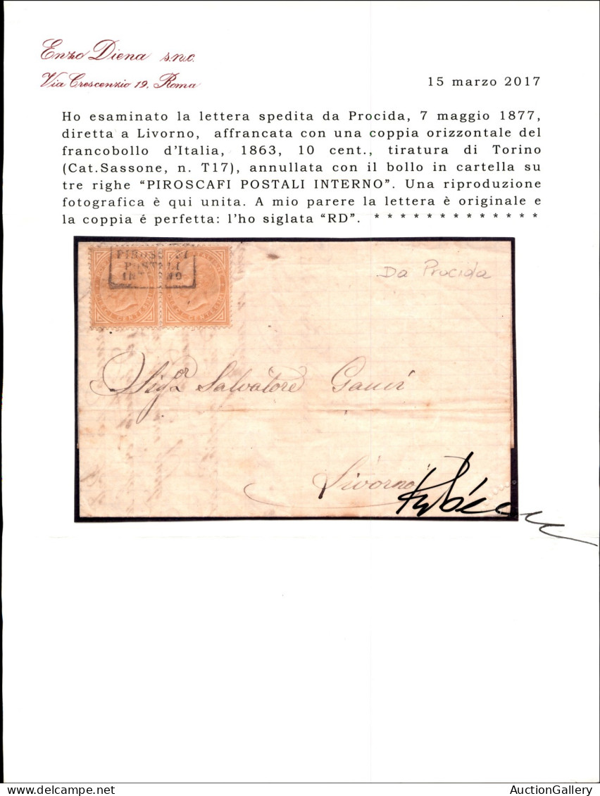 Regno - Vittorio Emanuele II - Piroscafi Postali Interno (annullatore) - Lettera Affrancata Con Coppia Del 10 Cent (T17) - Andere & Zonder Classificatie