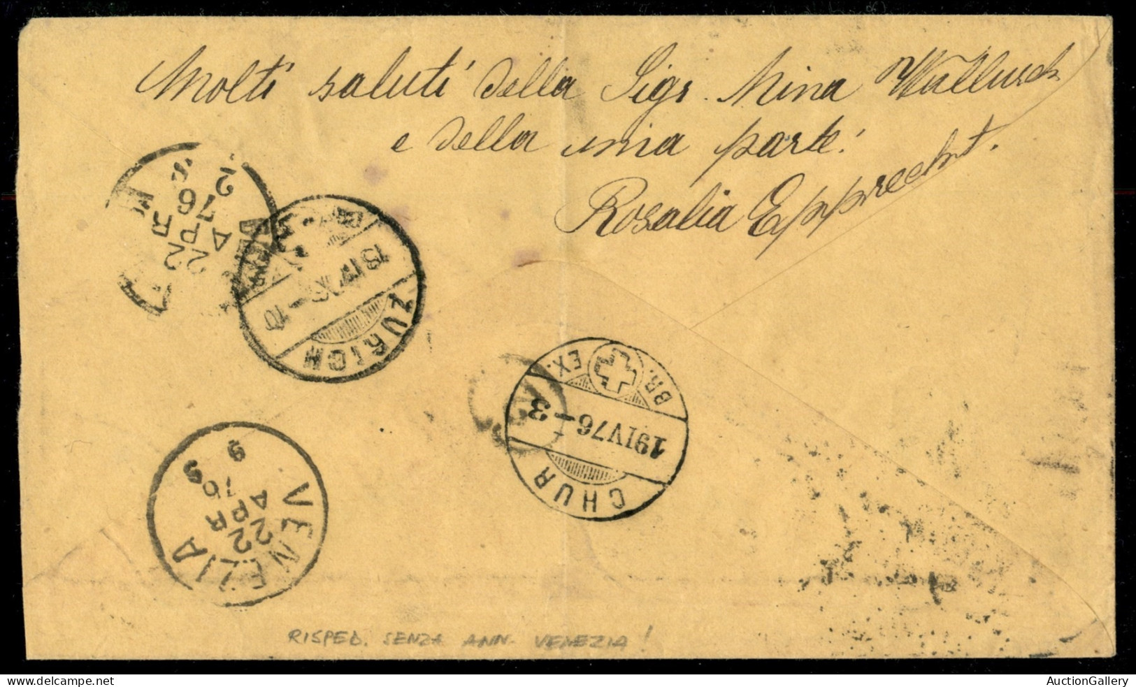 Regno - Vittorio Emanuele II - Lettera Per Zurigo (Svizzera) Del 19.4.76 Affrancata Con Un 30 Cent (T19) Annullato Con N - Altri & Non Classificati