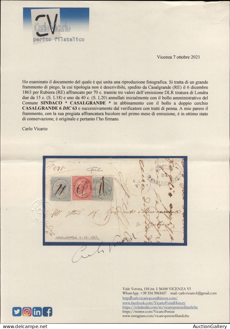 Regno - Vittorio Emanuele II - Frammento Di Lettera Affrancato Con Due 15 Cent + Un 40 Cent Tiratura Di Londra (L18 + L2 - Otros & Sin Clasificación