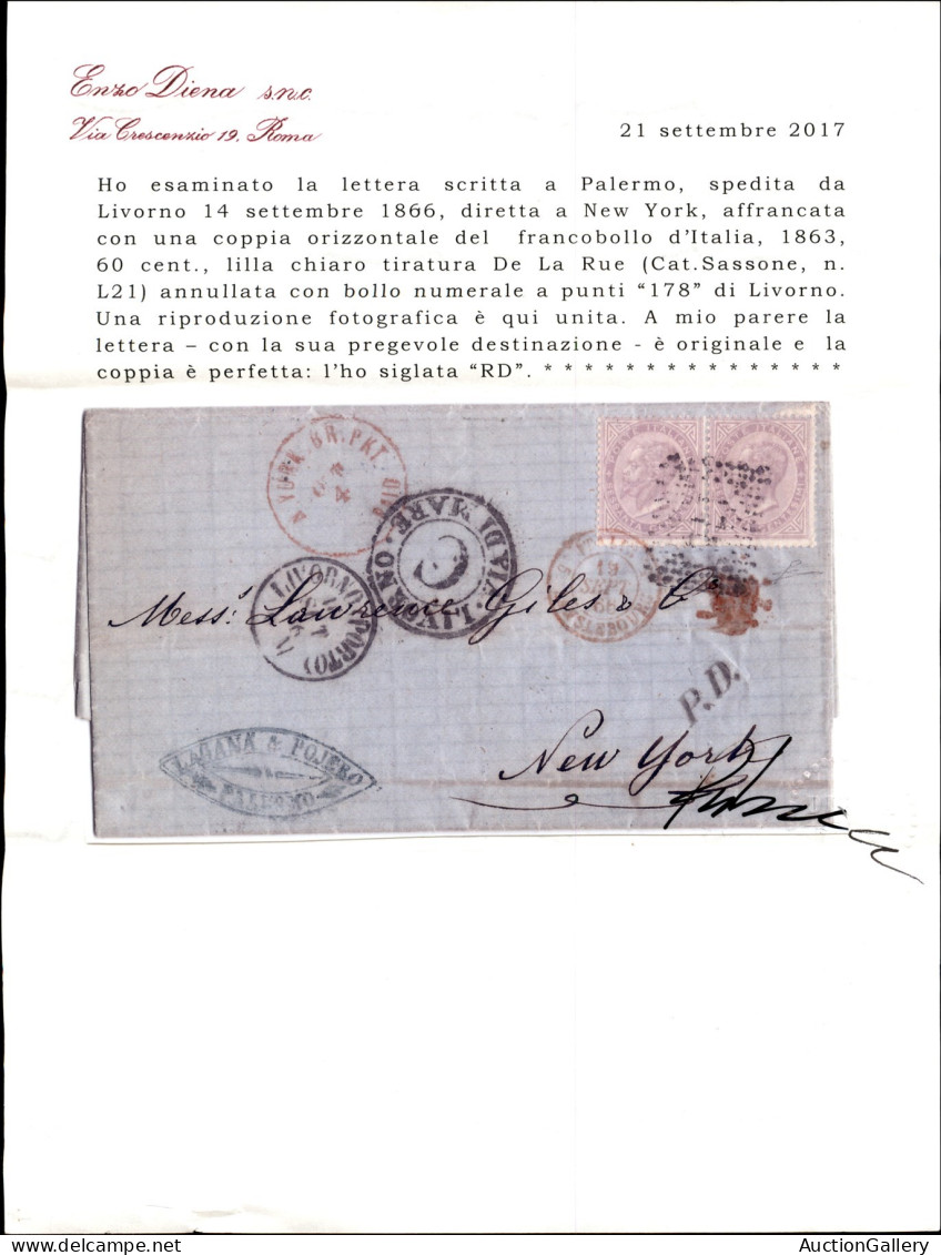 Regno - Vittorio Emanuele II - Livorno Via Di Mare C - Lettera Affrancata Con Coppia Del 60 Cent (L21) Scritta A Palermo - Otros & Sin Clasificación