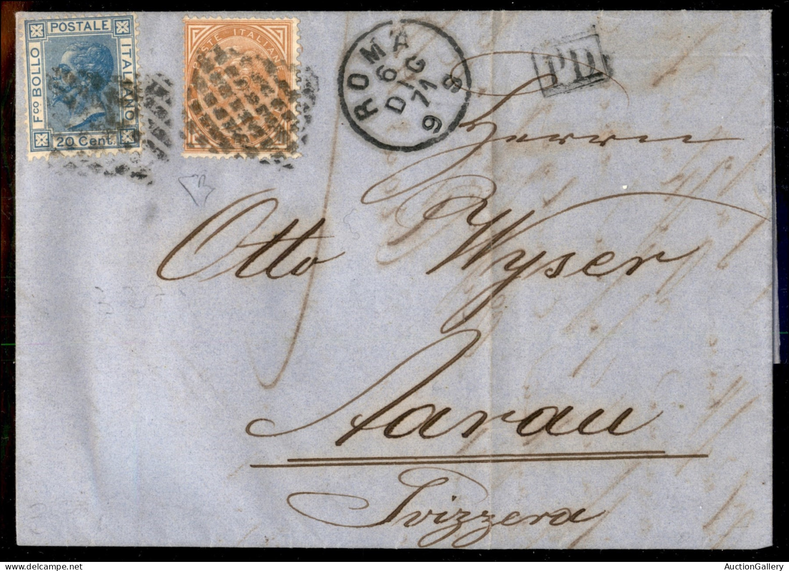 Regno - Vittorio Emanuele II - Lettera Per La Svizzera (Arau) Del 6.12.71 Affrancata Con Un 10 Cent Tiratura Di Torino ( - Altri & Non Classificati