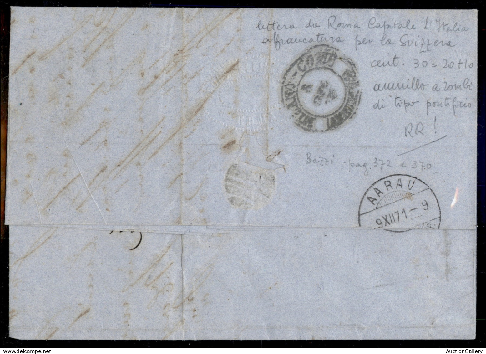 Regno - Vittorio Emanuele II - Lettera Per La Svizzera (Arau) Del 6.12.71 Affrancata Con Un 10 Cent Tiratura Di Torino ( - Altri & Non Classificati