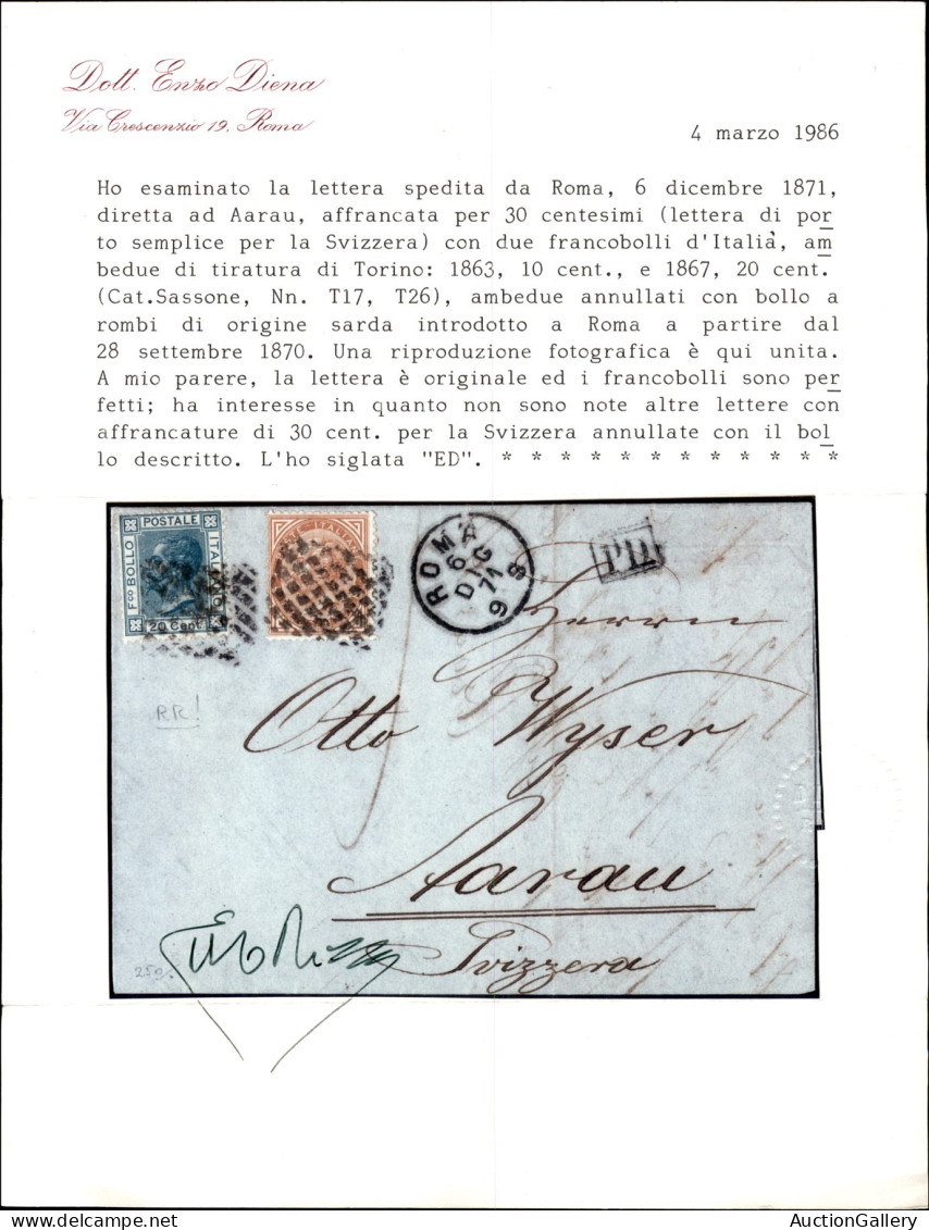 Regno - Vittorio Emanuele II - Lettera Per La Svizzera (Arau) Del 6.12.71 Affrancata Con Un 10 Cent Tiratura Di Torino ( - Andere & Zonder Classificatie
