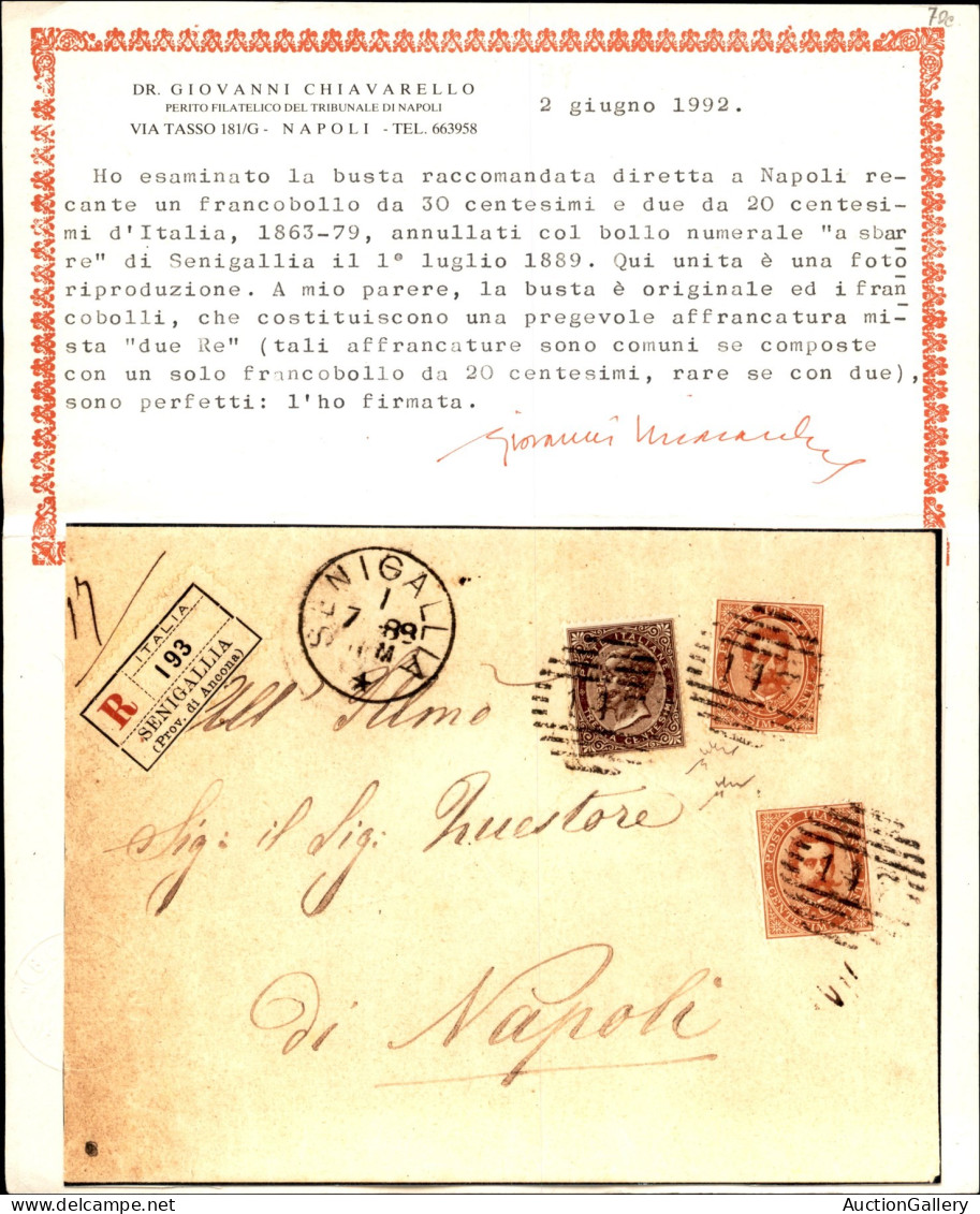 Regno - Umberto I - Due Re - Raccomandata Affrancata Con 30 Cent (T19) + Due 20 Cent Umberto (39) Da Senigallia A Napoli - Andere & Zonder Classificatie