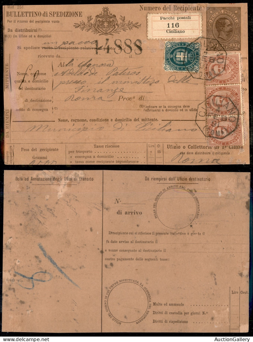 Regno - Umberto I - Bollettino Pacchi Da 25 Cent (P5) Con Affrancatura Complementare (38 Tre + 44) Da Ciciliano A Roma D - Other & Unclassified